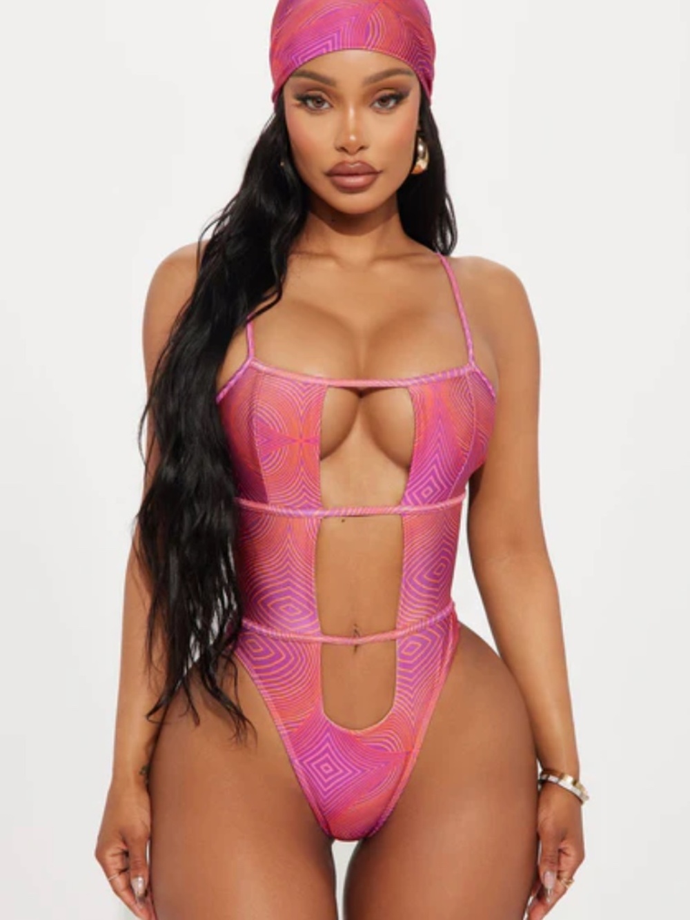 NWT 💖 HOT PINK CUTOUT SWIMSUIT + MATCHING HEAD SCARF 💖